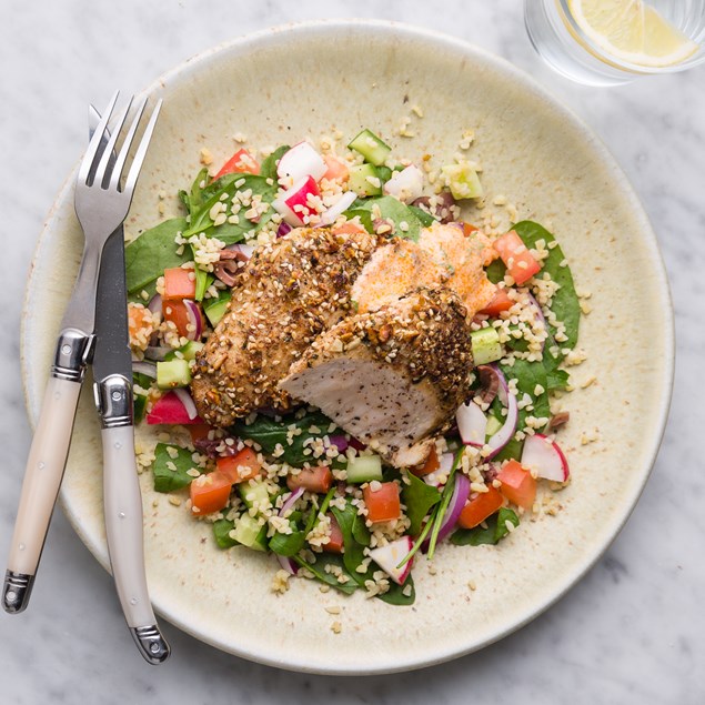 Pistachio Crusted Chicken with Greek Salad