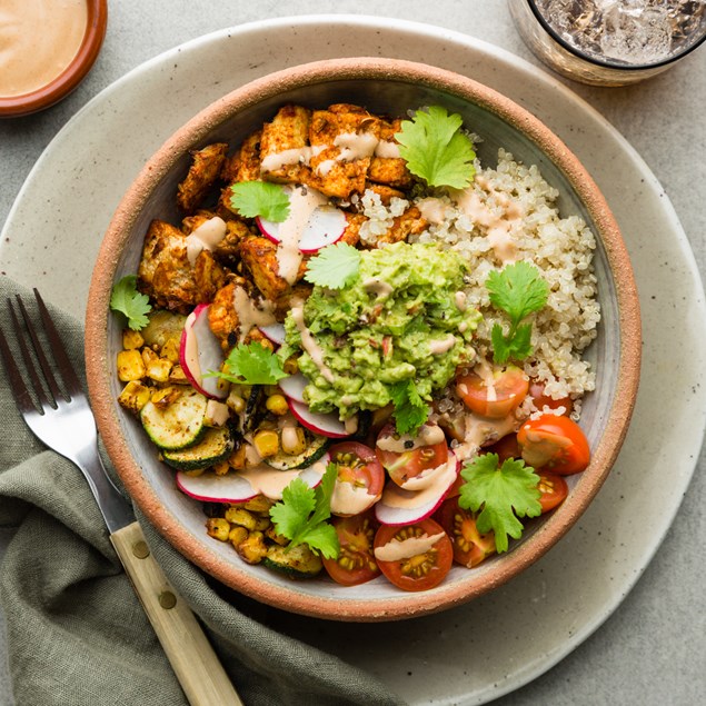 Chipotle Tofu Taco Bowls with Smoky BBQ Mayo