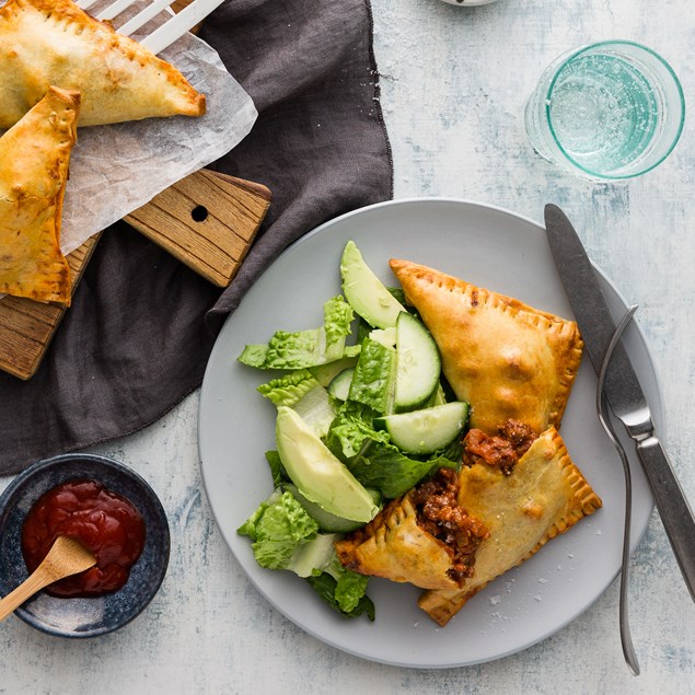 Beef Bolognese Turnovers with Avocado Salad