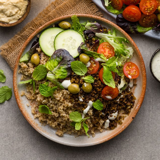 Greek Falafel Mezze Plates with Hummus, Bulgur Pilaf & Olives - My Food Bag