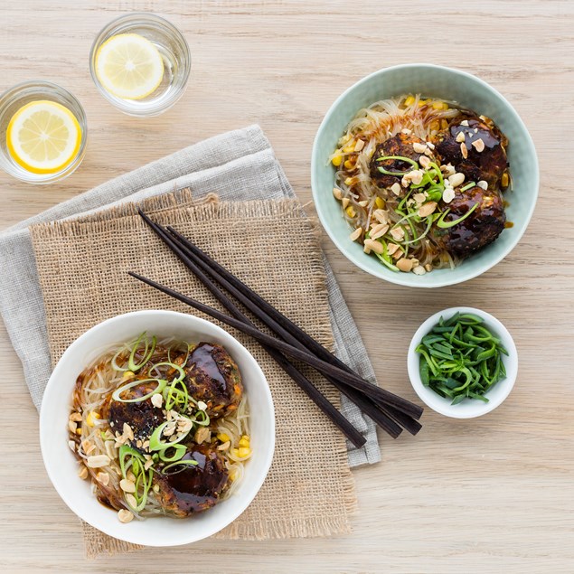 Asian Meatballs with Vermicelli Noodles and Hoisin Sauce