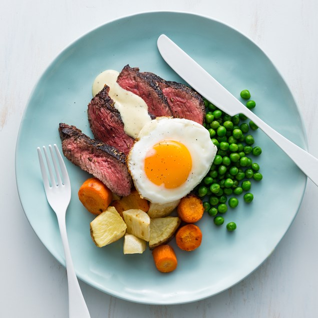 Beef Steaks and Eggs with Béarnaise and Roasties