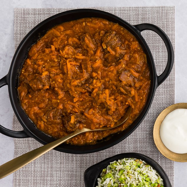 Beef Balti with Broccoli Coconut Rice