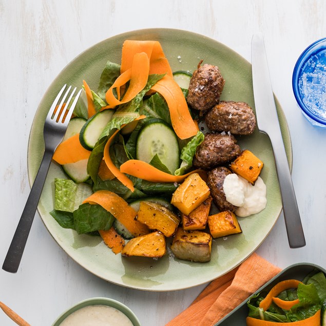 Beef Kofta with Roast Pumpkin & Lemony Hummus