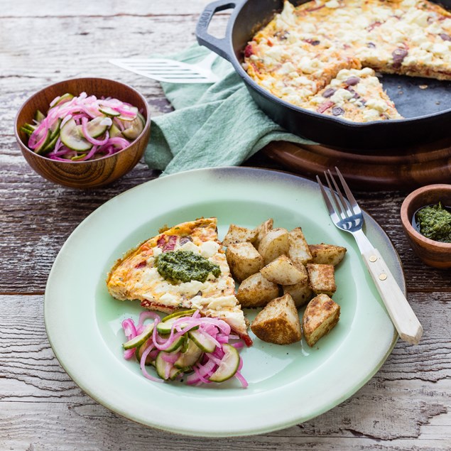 Greek Frittata with Roasted Potatoes and Pickled Cucumber