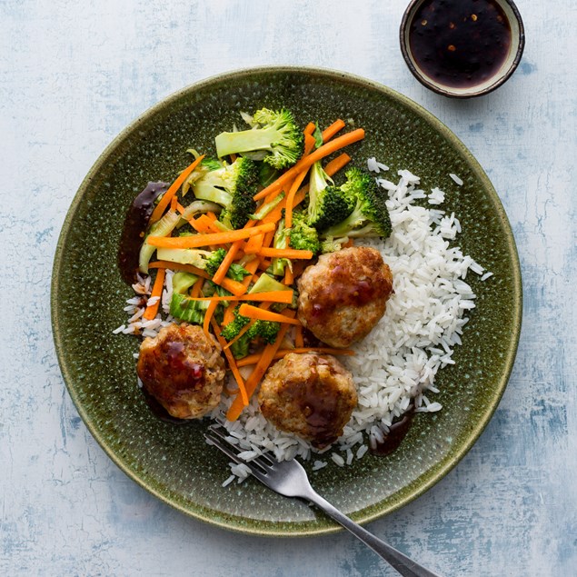 Thai Green Turkey Cakes with Coconut Rice and Asian Dressing