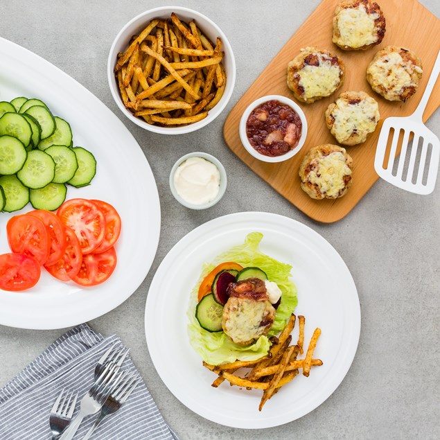 Naked Turkey Burgers With Chutney And Hand Cut Chips My Food Bag