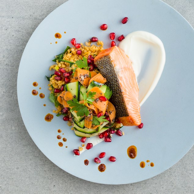 Middle Eastern Salmon with Bulgur and Harissa