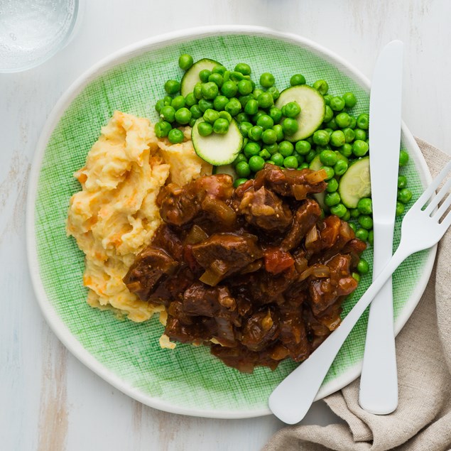 Braised Beef with Mash and Buttered Beans