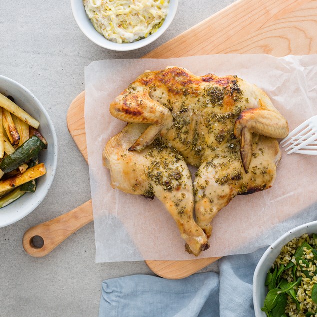 LEMON-ROASTED CHICKEN WITH FREEKEH AND CREAMY LEEKS