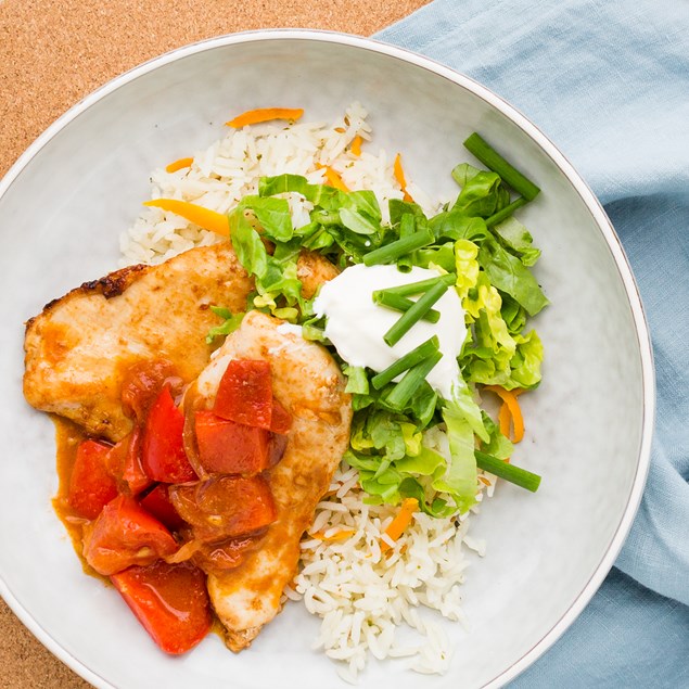 Mexican Chicken Bowl with Baked Rice and Sour Cream