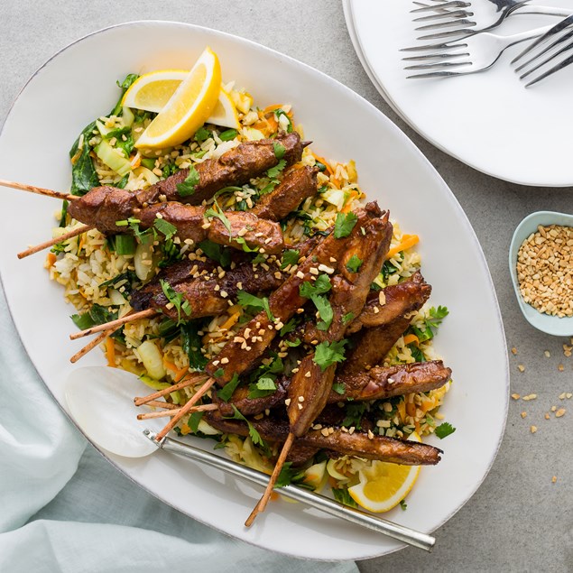 Honey and Soy Chicken Skewers with Asian Veggie Rice