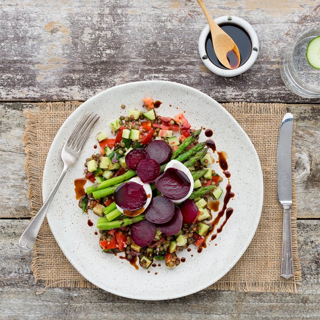 Warm Puy Lentil Salad with Balsamic Beetroot and Goat’s Cheese