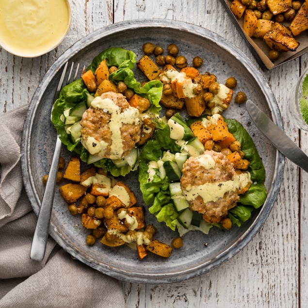 Indian Chicken Patties with Bombay Veggies