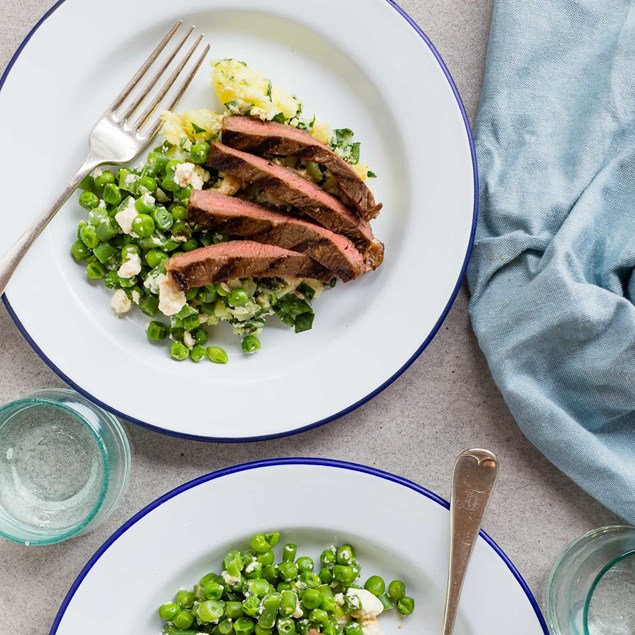 Marinated Steak with Feta Spinach Smashed Potatoes