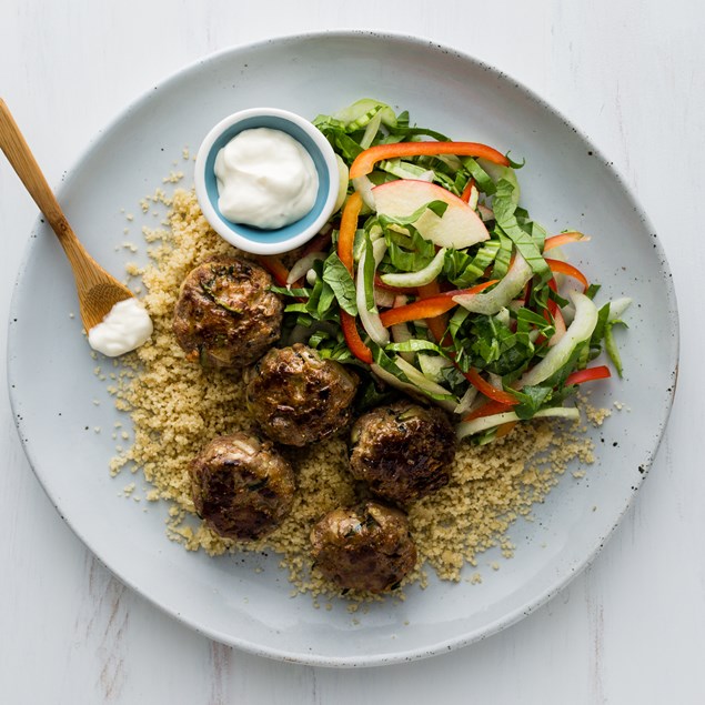 Chorizo Meatballs with Couscous and Apple Salad