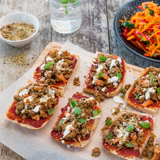 Turkish Lamb Pide with Capsicum, Carrot and Mint Salsa