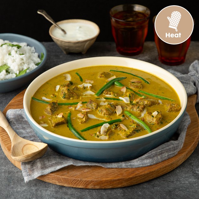 Coconut Beef Curry with Rice and Cucumber Yoghurt
