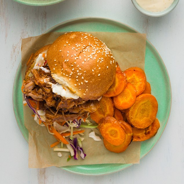 Pulled Pork Burgers with Apple Slaw and Smoky BBQ Sauce