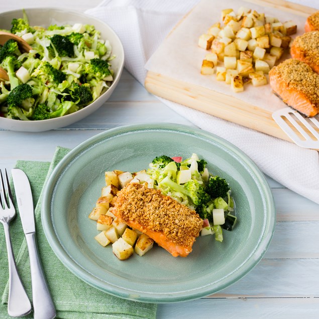 Chipotle-Crumbed Salmon with Potato Roasties and Apple Slaw - My Food Bag