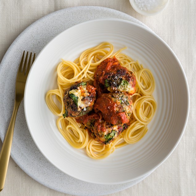 Baked Lamb Meatballs with Spaghetti and Parmesan