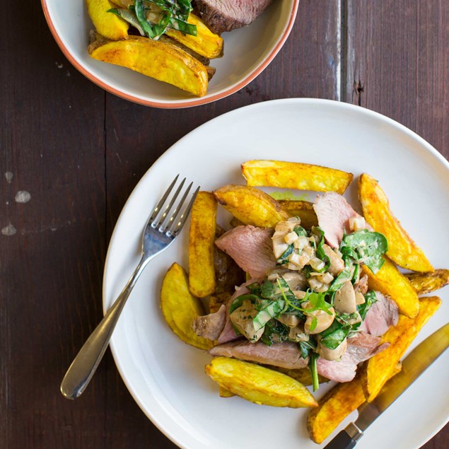 Lamb with Creamy Mushroom and Spinach Sauce