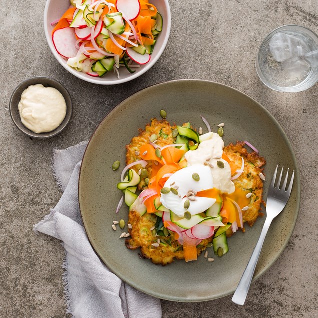 Potato and Courgette Rosti with pickled Vegetables