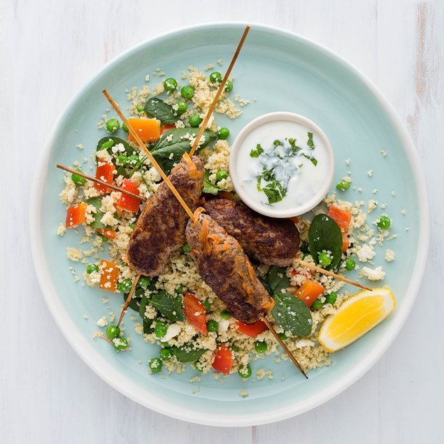 Greek Lamb Kofta with Feta snd Couscous Salad