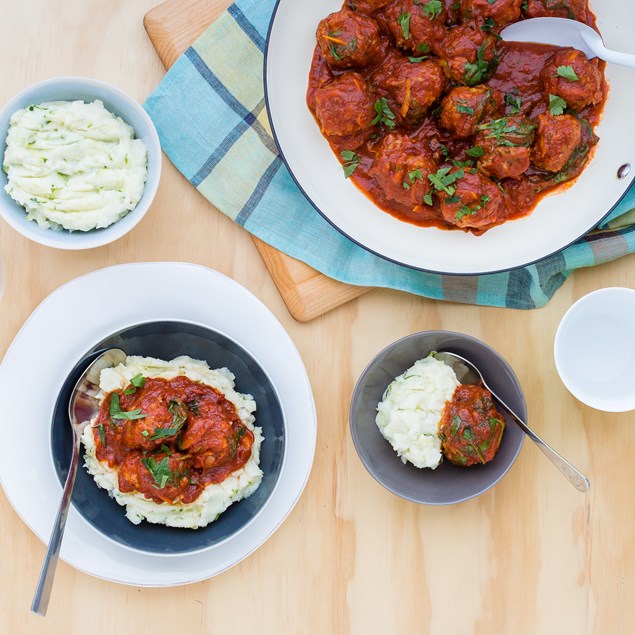 Lamb and Veggie Meatballs with Parmesan Whipped Potatoes