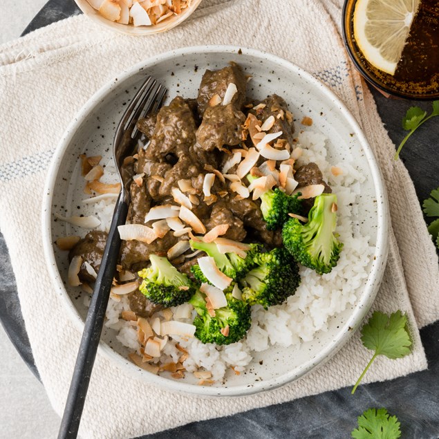 Beef Rendang Curry with Rice & Coconut