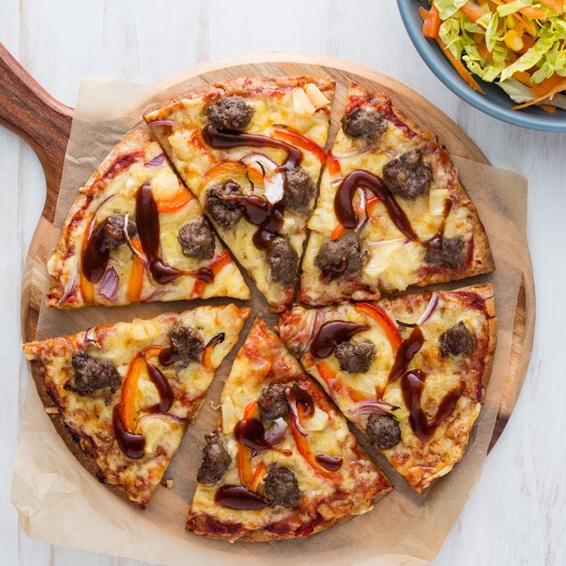 Beef, Bacon and Pineapple Pizzas with Creamy Slaw