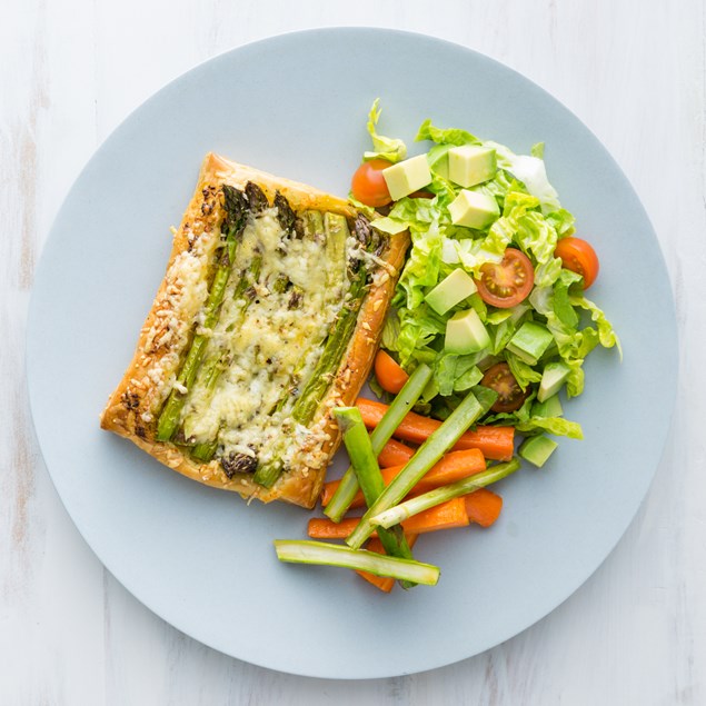 Asparagus and Pesto Tarts with Honeyed Carrots