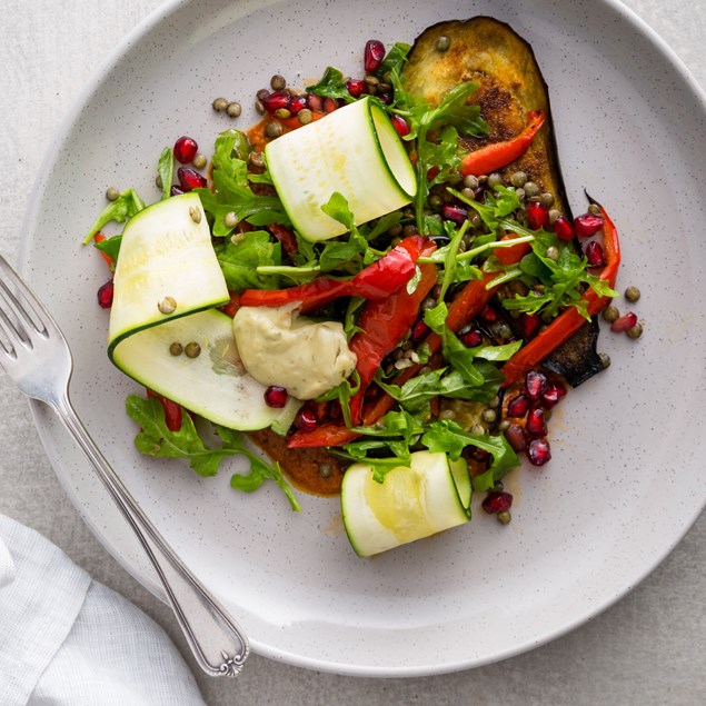 Roasted Eggplant and Puy Lentil Salad with Babaganoush