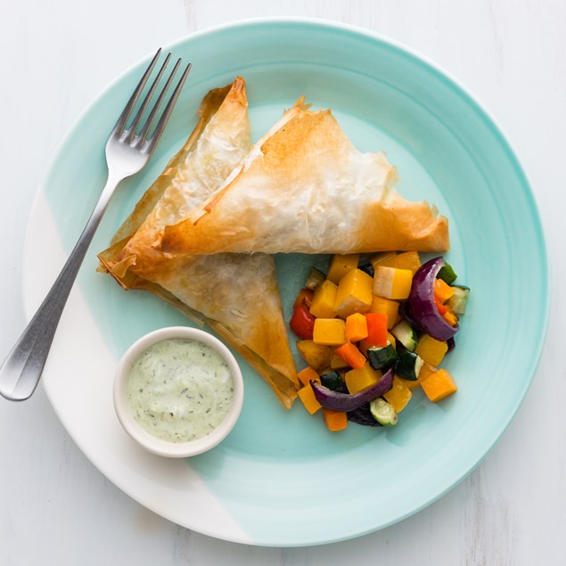 Lamb Filo Triangles with Roasted Vegetables