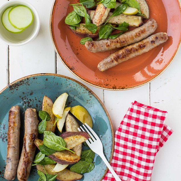 Pork, Apple and Cranberry Sausages with Sumac Roasted Kumara and Apple