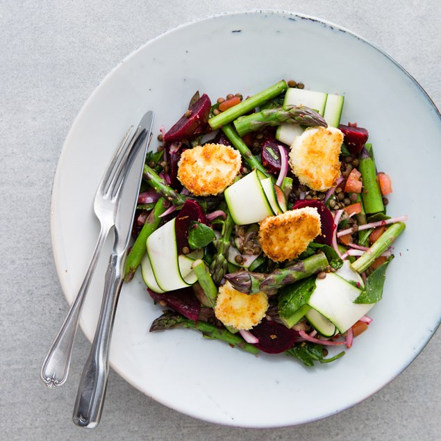 Lentil Salad with Crumbed Goat’s Cheese
