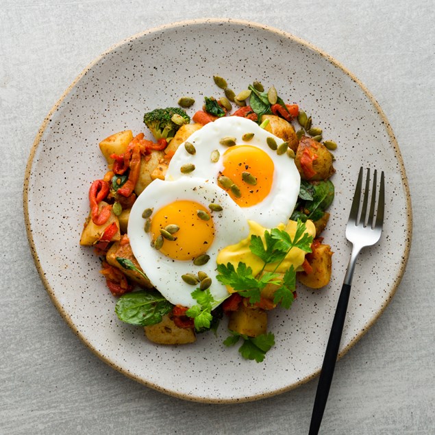 Patatas Bravas with Spanish Eggs and Saffron Aioli 