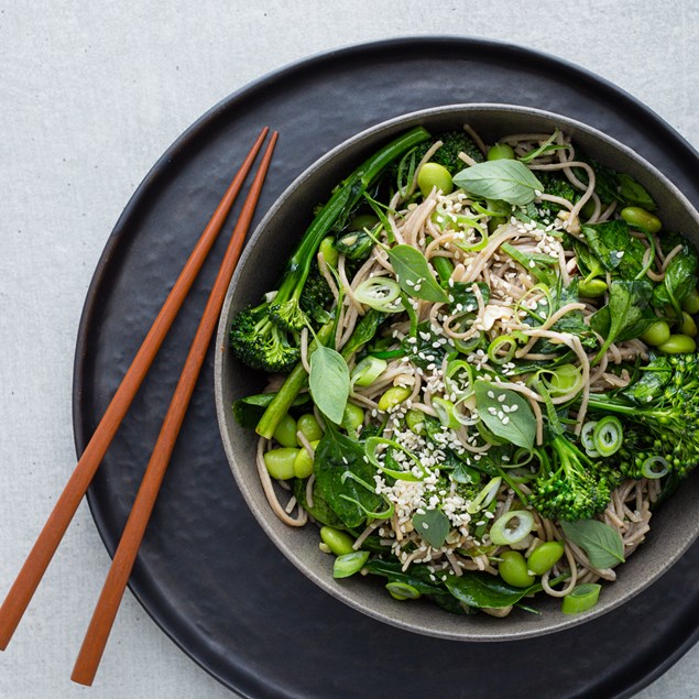 Broccolini, Edamame and Warm Soba Noodle Salad with Ponzu