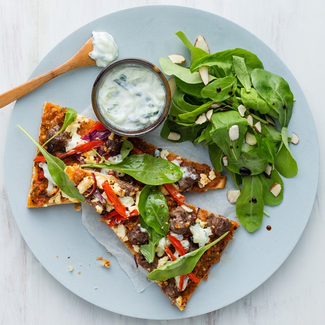 Greek Lamb Pizza with Tzatziki and Rocket Salad