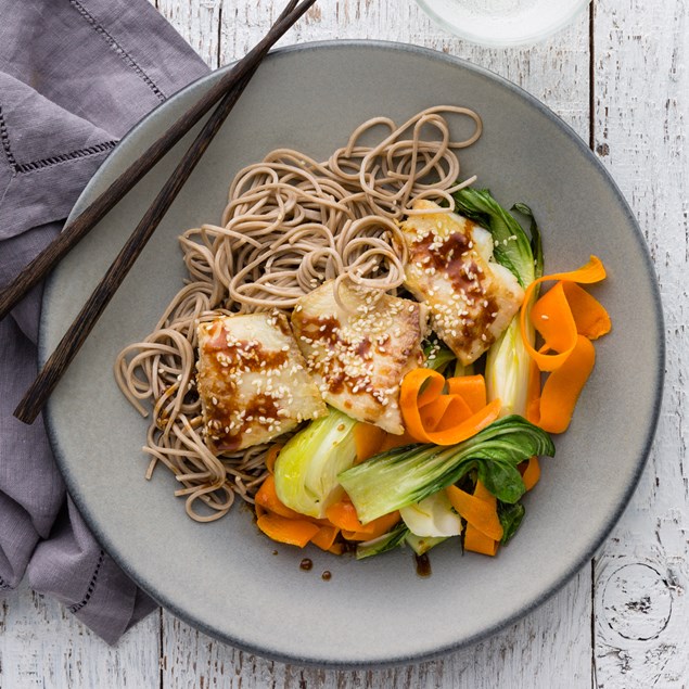 Sesame Fish with Soy Soba Noodles