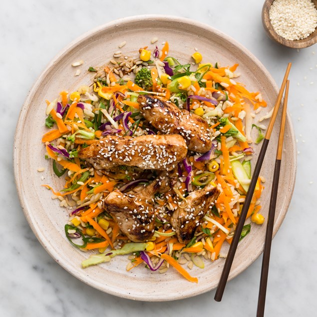 Asian Chicken with Rice Salad and Teriyaki Dressing