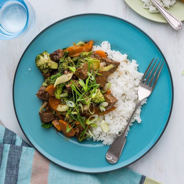 Asian Braised Beef with Jasmine Rice and Sesame Greens