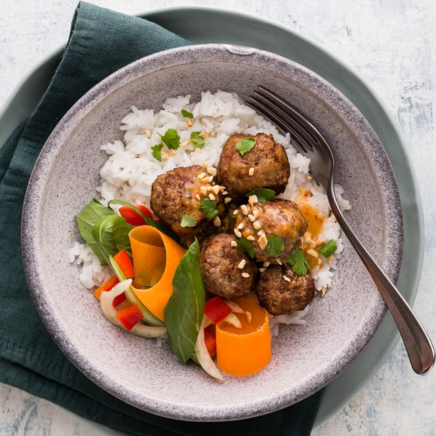 Ginger Beef Meatballs with Thai Salad and Rice
