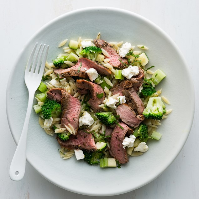 Greek Lamb Steaks with Orzo Pasta