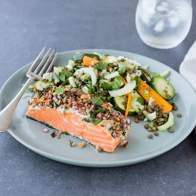 Salmon Tarator with Baby Carrot Salad and Tahini Yoghurt 