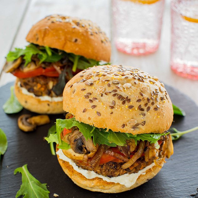 Tofu Black Bean Burgers with Creamy Feta - My Food Bag