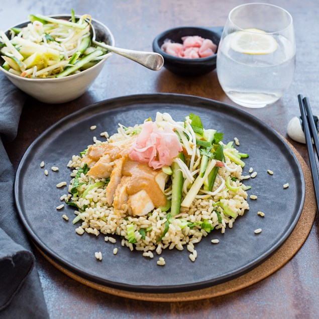 Japanese Chicken with Bok Choy Brown Rice and Cucumber Salad