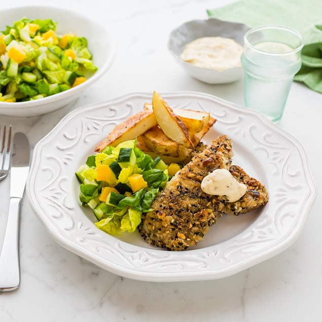 Hazelnut-Crumbed Fish with Lime and Mustard Aioli
