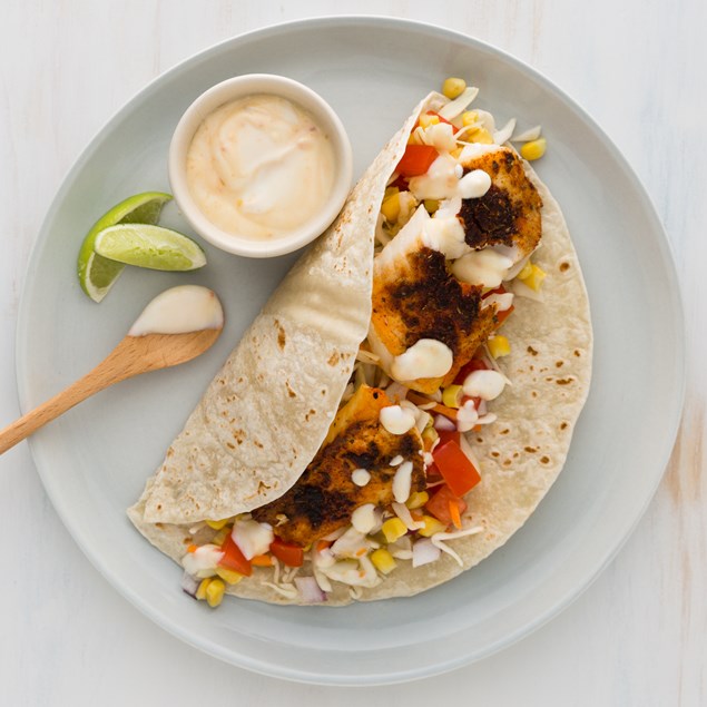 Fish Tacos with Salsa Fresca and Pineapple, Lime and Ginger Yoghurt