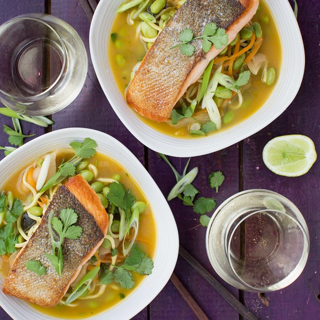 Crispy Salmon with Miso Ginger Vegetable Noodle Broth - My Food Bag